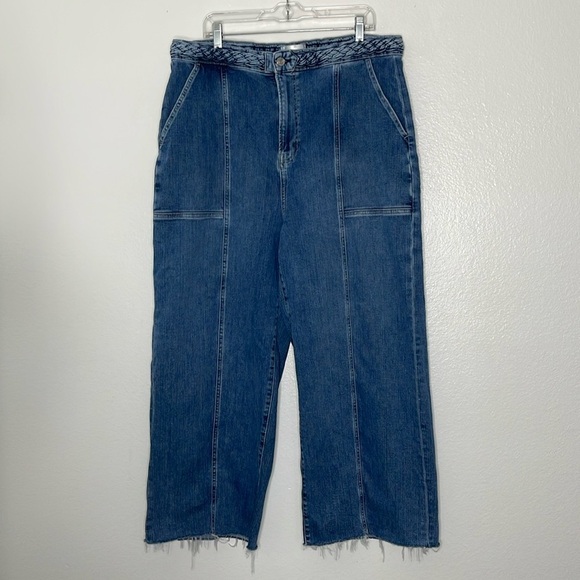 FRAME Braided Waist Band High Rise Wide Leg Daphne Blue Stretch Jeans Size 34 - Picture 1 of 5